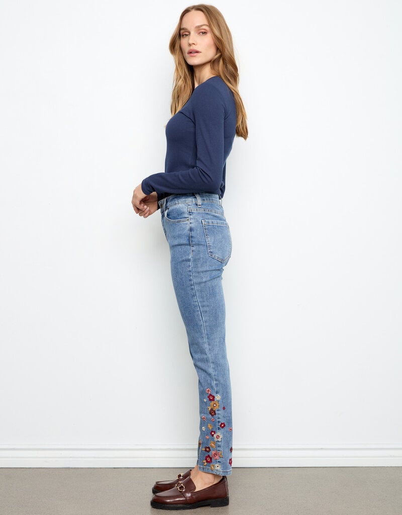 Charlie B Slim Leg Embroidered Denim Pants