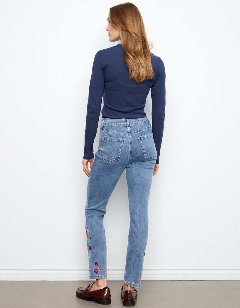 Charlie B Slim Leg Embroidered Denim Pants