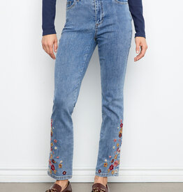 Charlie B Slim Leg Embroidered Denim Pants