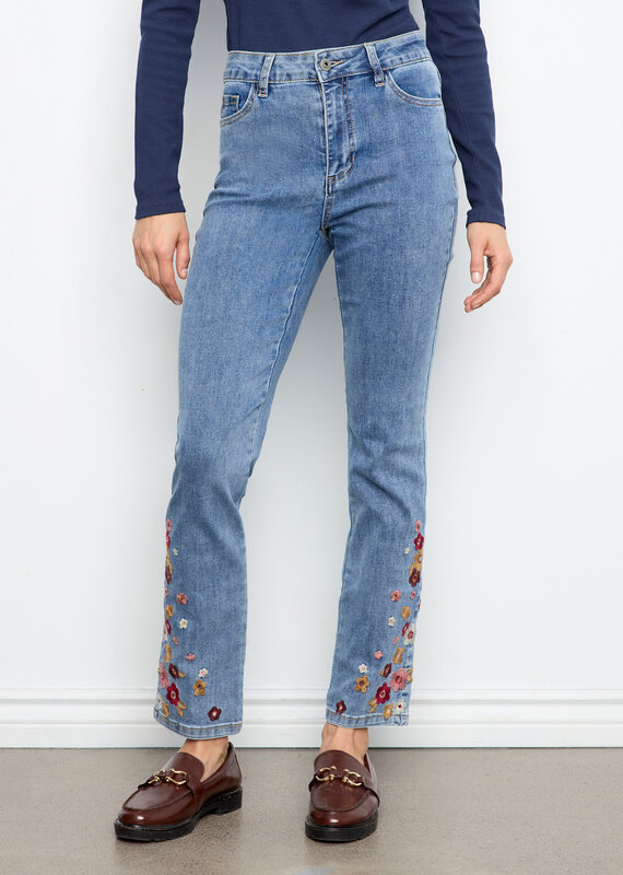 Charlie B Slim Leg Embroidered Denim Pants