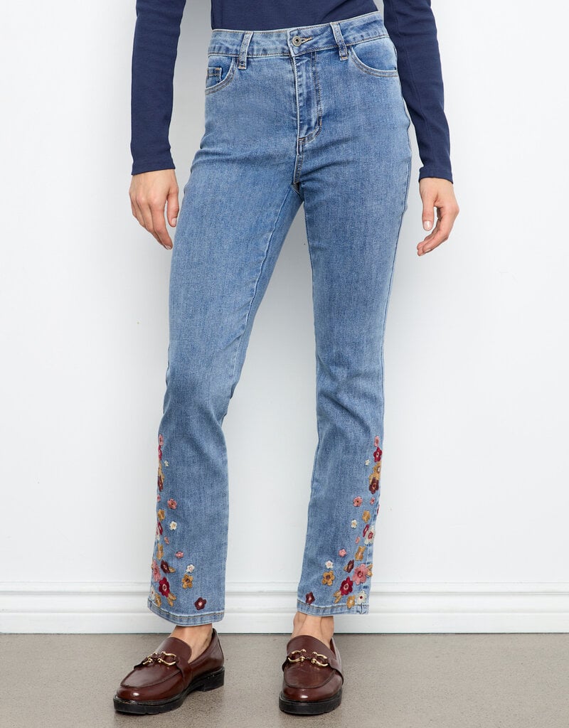 Charlie B Slim Leg Embroidered Denim Pants