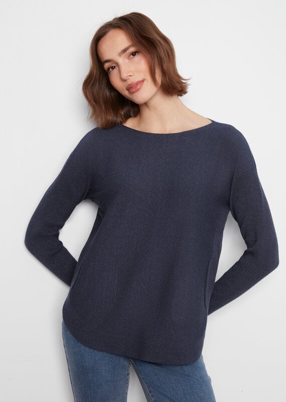 Charlie B Boat Neck Sweater With Pockets And Eyelets Detail