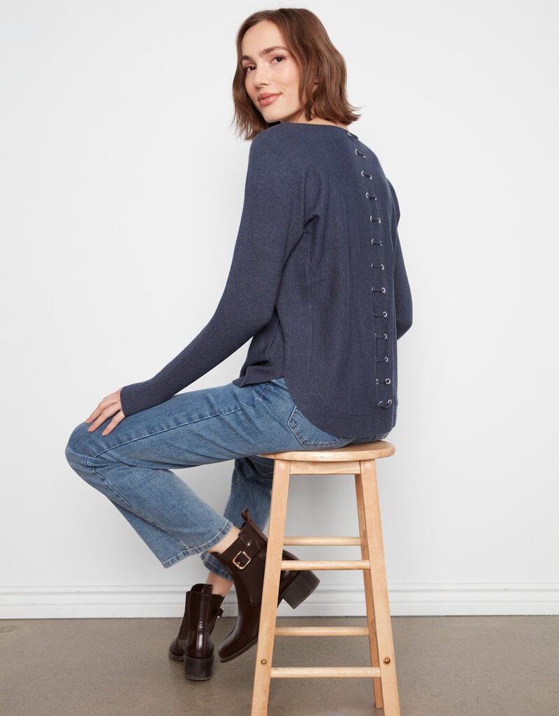 Charlie B Boat Neck Sweater With Pockets And Eyelets Detail