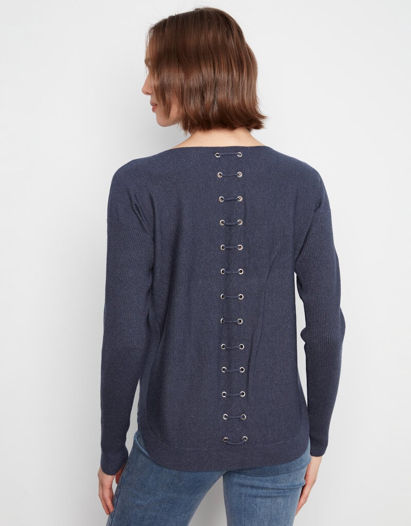 Charlie B Boat Neck Sweater With Pockets And Eyelets Detail