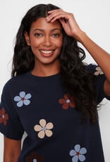 Charlie B Elbow Sleeve Embroidered Flowers Crew Neck Sweater