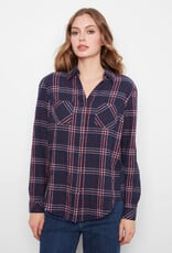 Charlie B Plaid Long Sleeve Shirt With "V" Shaped Placket