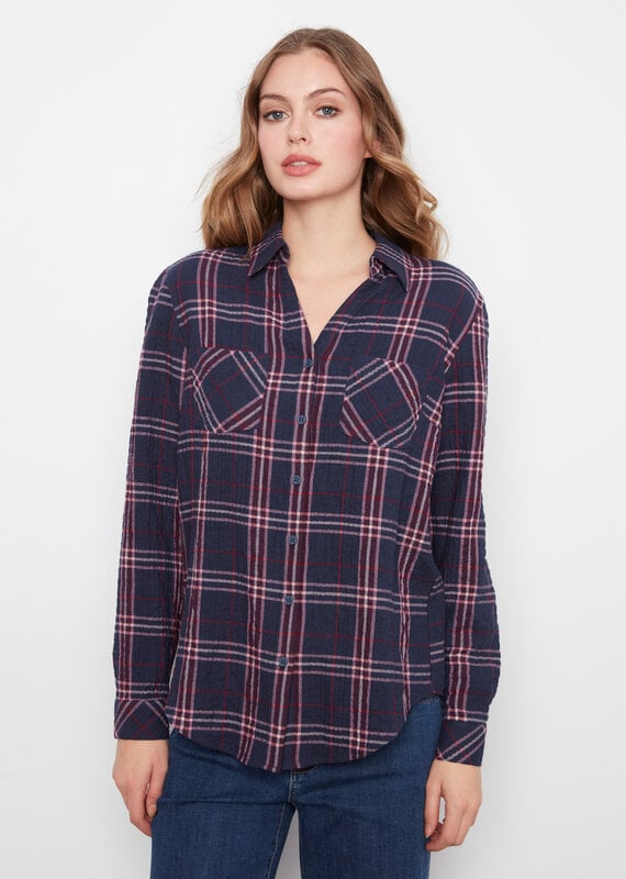 Charlie B Plaid Long Sleeve Shirt With "V" Shaped Placket