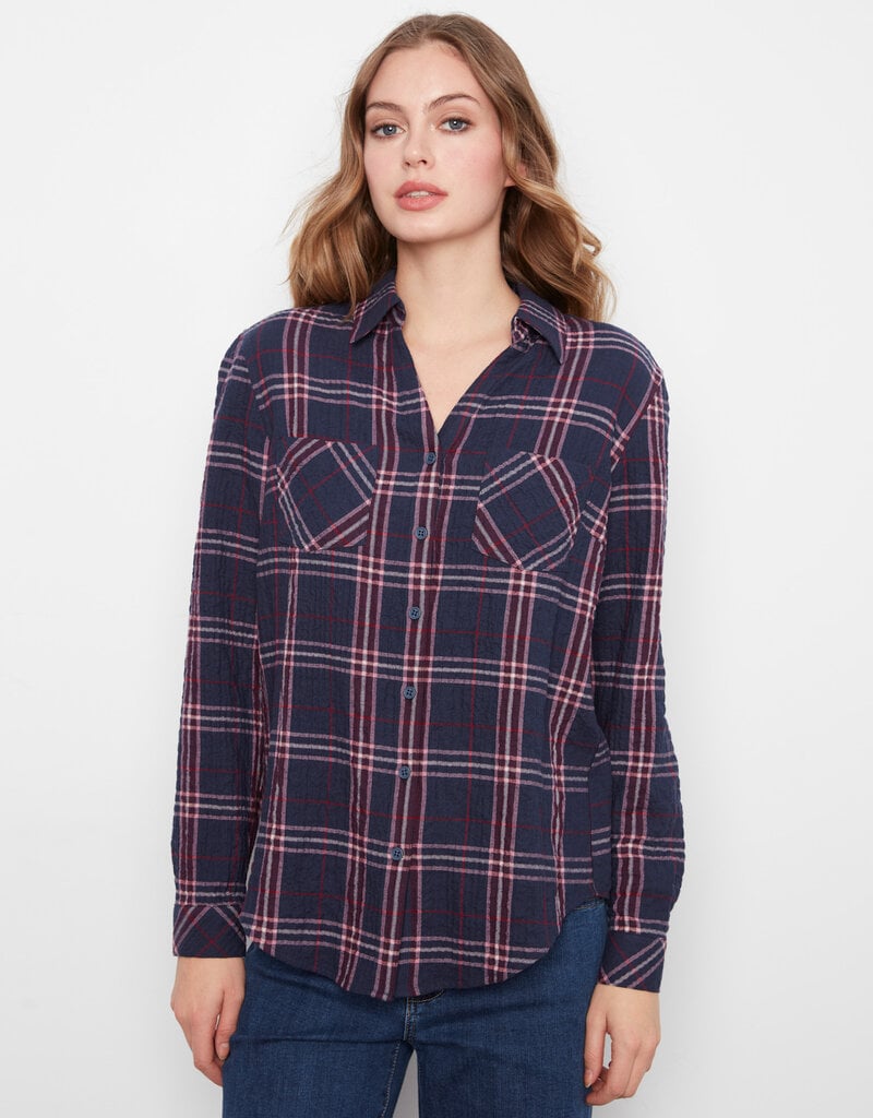 Charlie B Plaid Long Sleeve Shirt With "V" Shaped Placket