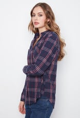 Charlie B Plaid Long Sleeve Shirt With "V" Shaped Placket