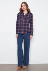 Charlie B Plaid Long Sleeve Shirt With "V" Shaped Placket