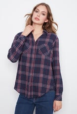Charlie B Plaid Long Sleeve Shirt With "V" Shaped Placket
