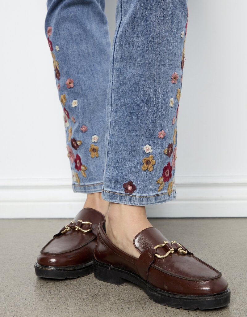 Charlie B Slim Leg Embroidered Denim Pants