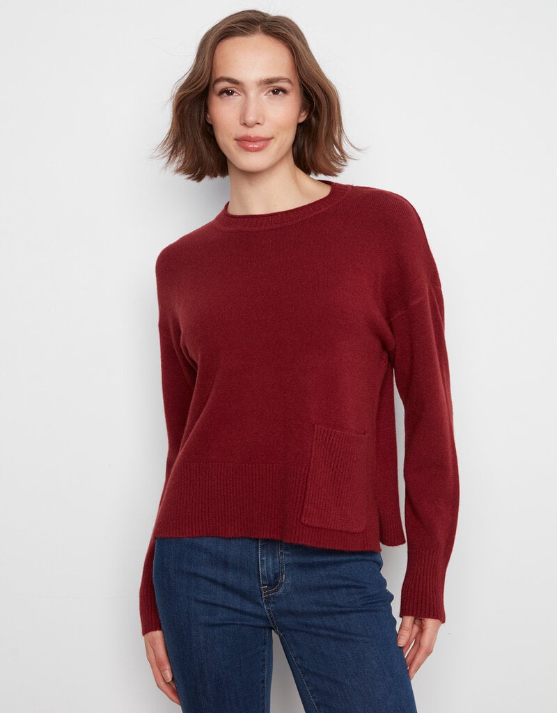 Charlie B Crew Neck Drop Shoulder Cropped Sweater With Pocket