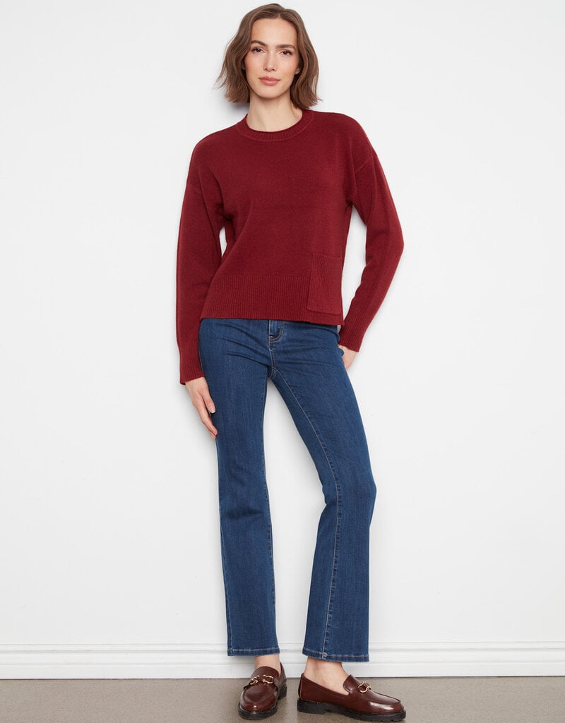 Charlie B Crew Neck Drop Shoulder Cropped Sweater With Pocket