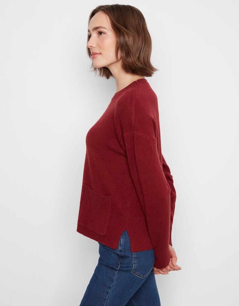 Charlie B Crew Neck Drop Shoulder Cropped Sweater With Pocket