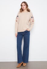 Charlie B Long Sleeve Raglan Sweater With Embroidery At Shoulders
