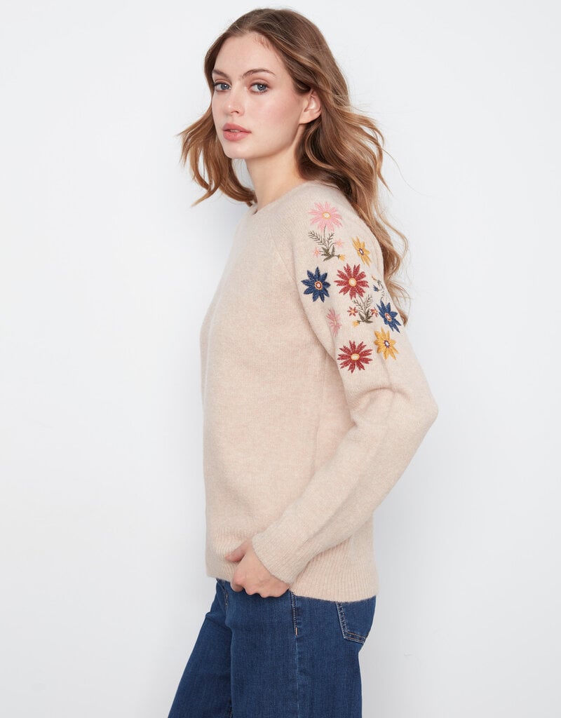 Charlie B Long Sleeve Raglan Sweater With Embroidery At Shoulders