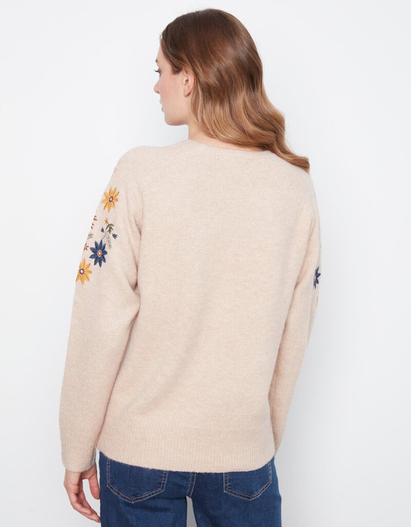 Charlie B Long Sleeve Raglan Sweater With Embroidery At Shoulders