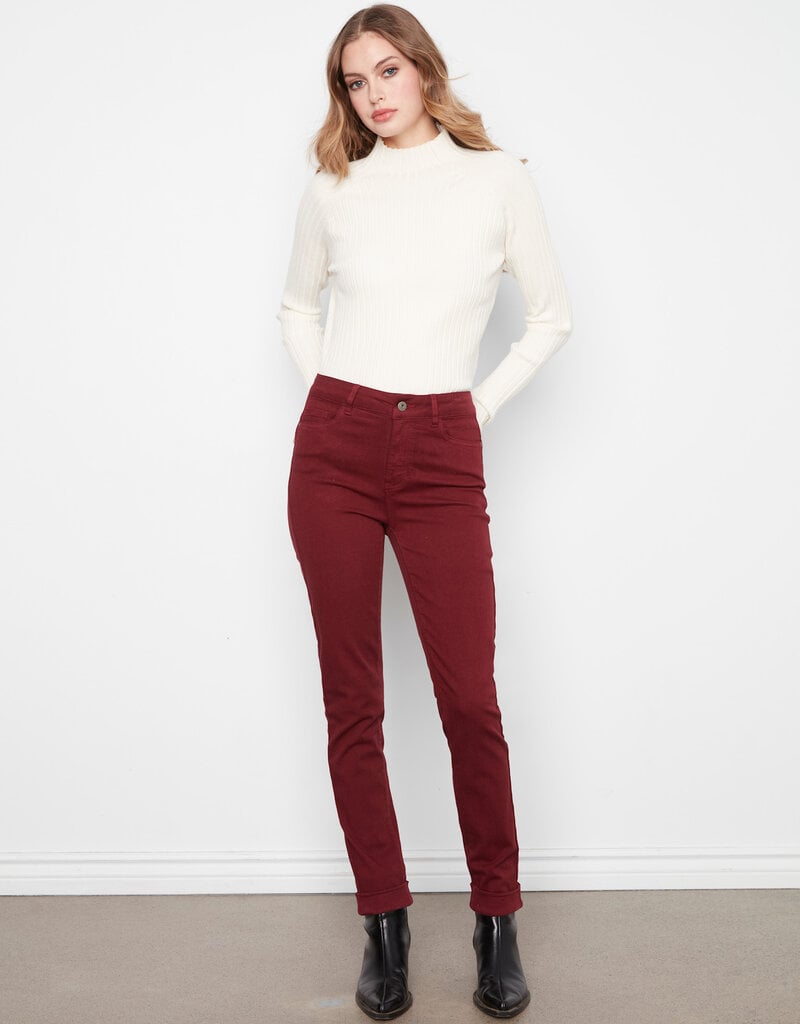 Charlie B Cuffed Hem Slim 5 Pocket Colored Twill Pants