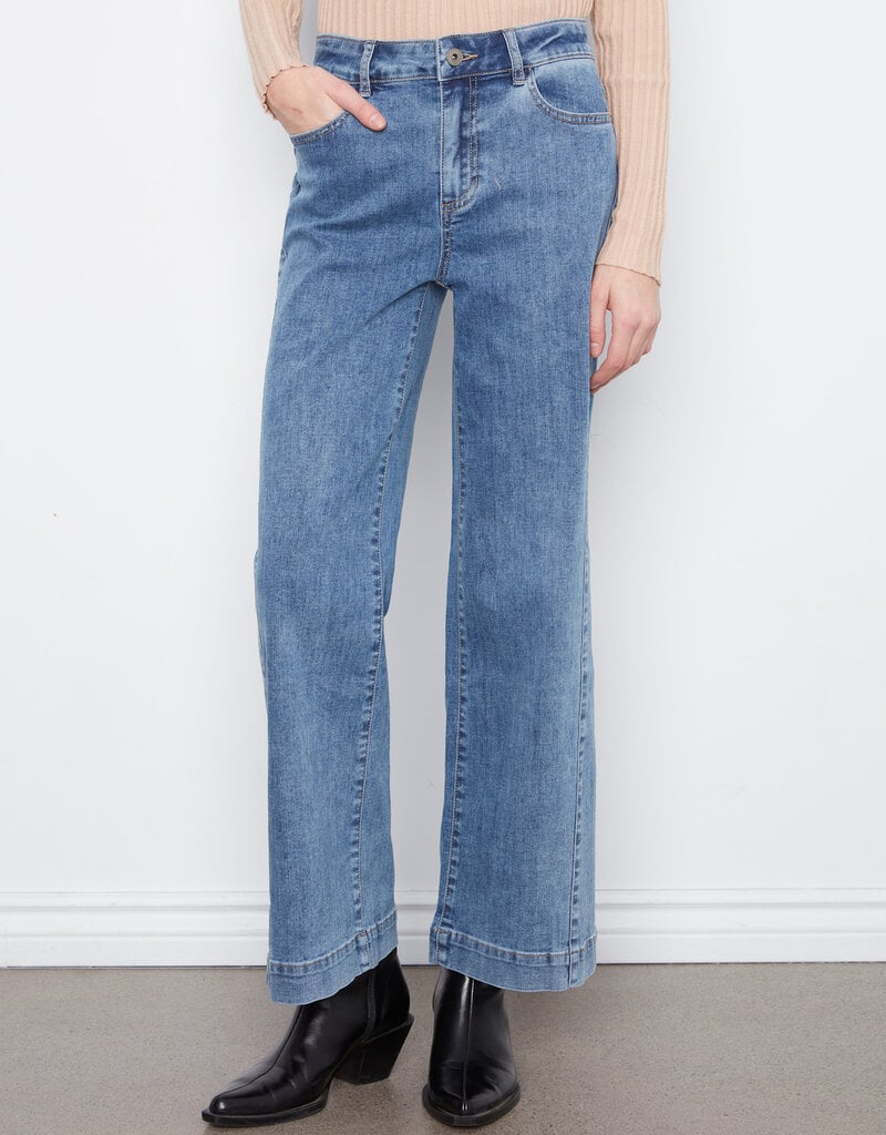 Charlie B Wide Leg Stretch Denim Pants With Side Panel