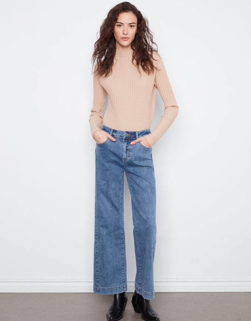 Charlie B Wide Leg Stretch Denim Pants With Side Panel