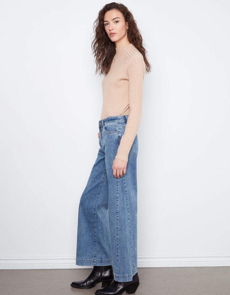 Charlie B Wide Leg Stretch Denim Pants With Side Panel