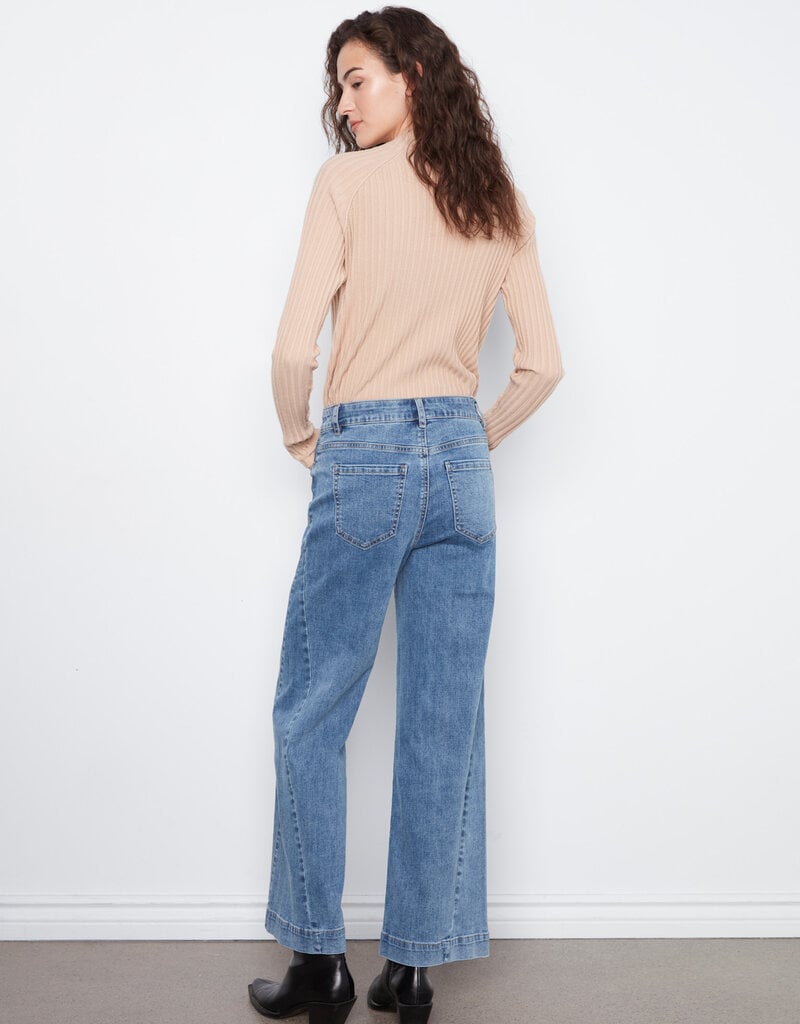 Charlie B Wide Leg Stretch Denim Pants With Side Panel
