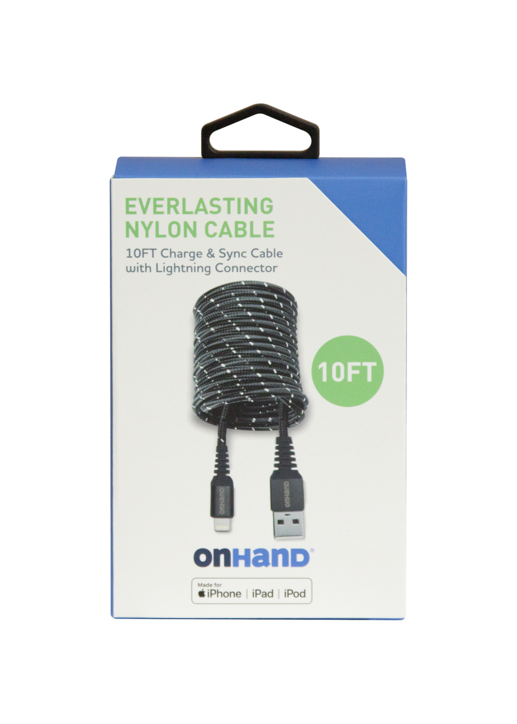OnHand Onhand Charging Cable 10ft USB-A to Lightning Black