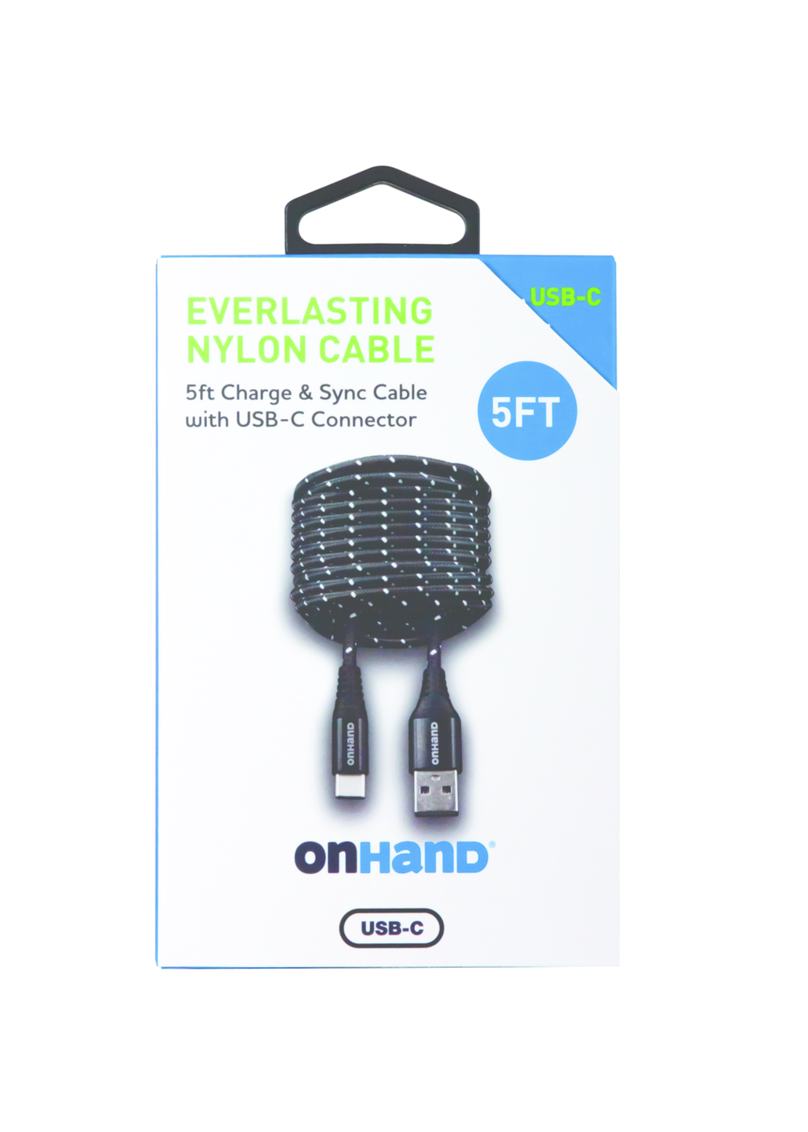 OnHand OnHand Charging Cable 5ft BP USB-A to USB-C Black