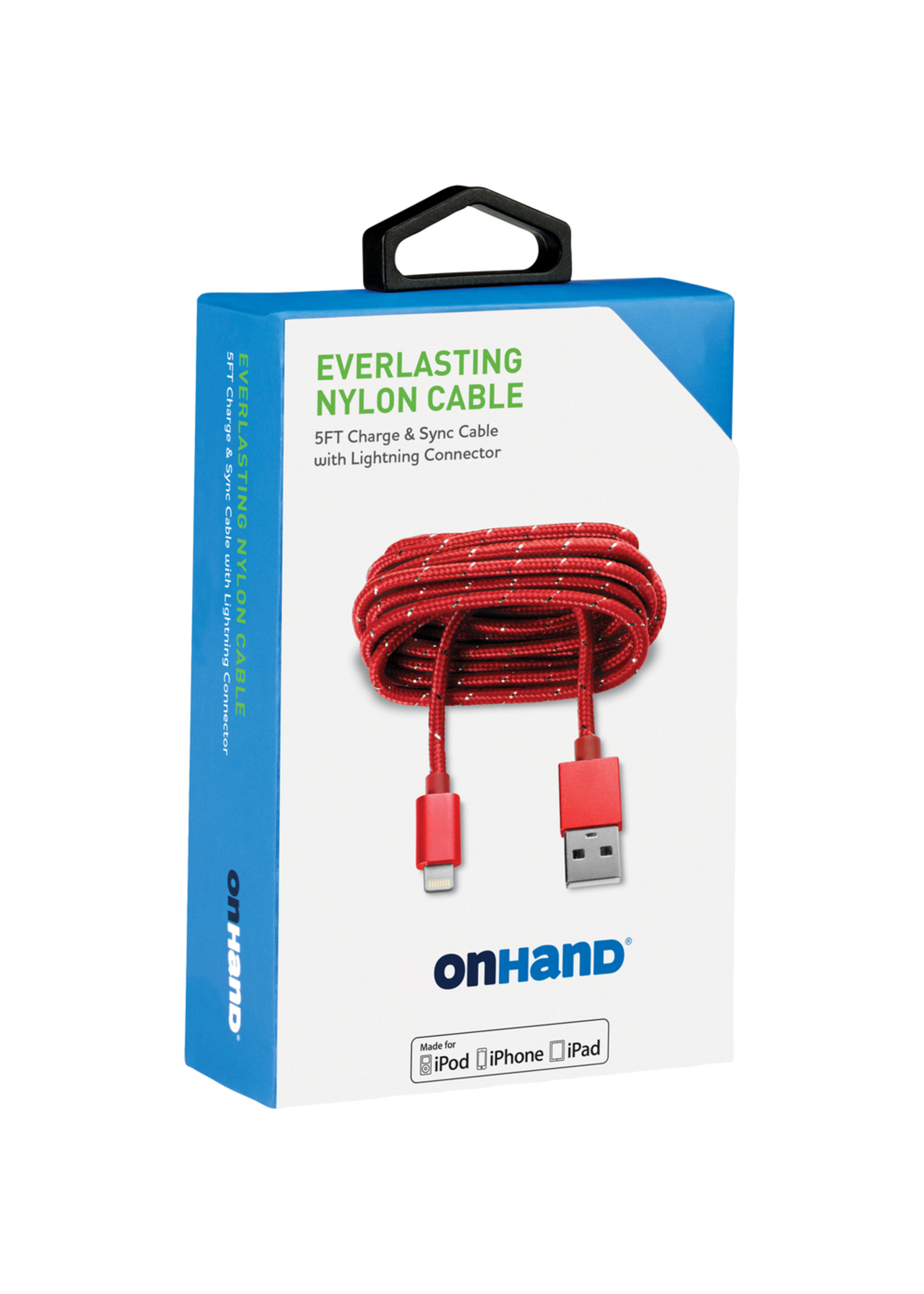 OnHand OnHand Charging Cable 5ft BP USB-A to Lightning Red