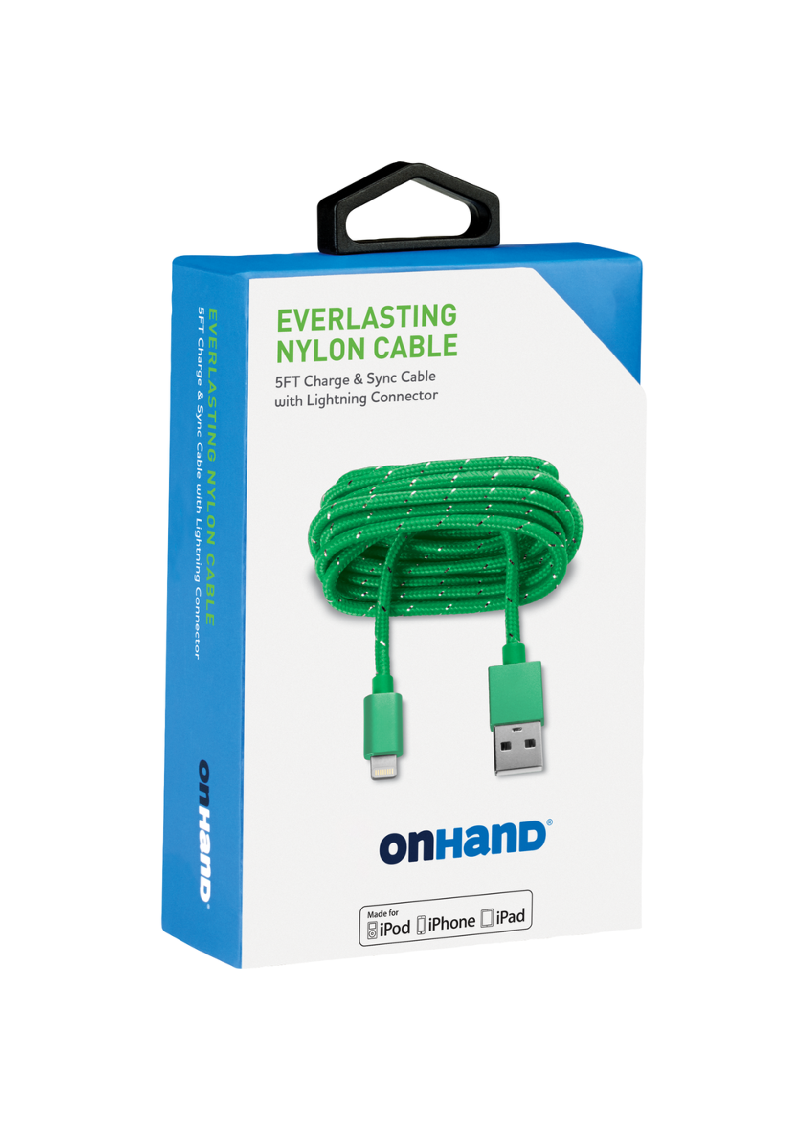 OnHand OnHand Charging Cable 5ft BP USB-A to Lightning Green