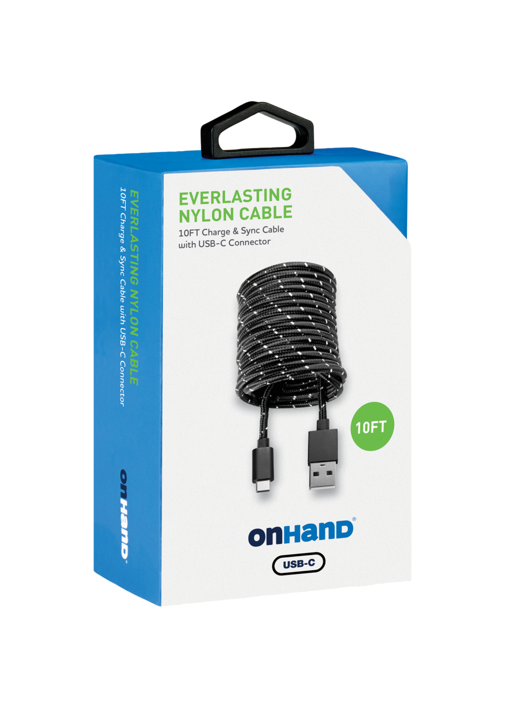 OnHand OnHand Charging Cable 10ft BP USB-A to USB-C Black