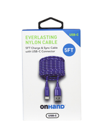 OnHand OnHand Charging Cable 5ft BP USB-A to USB-C Purple