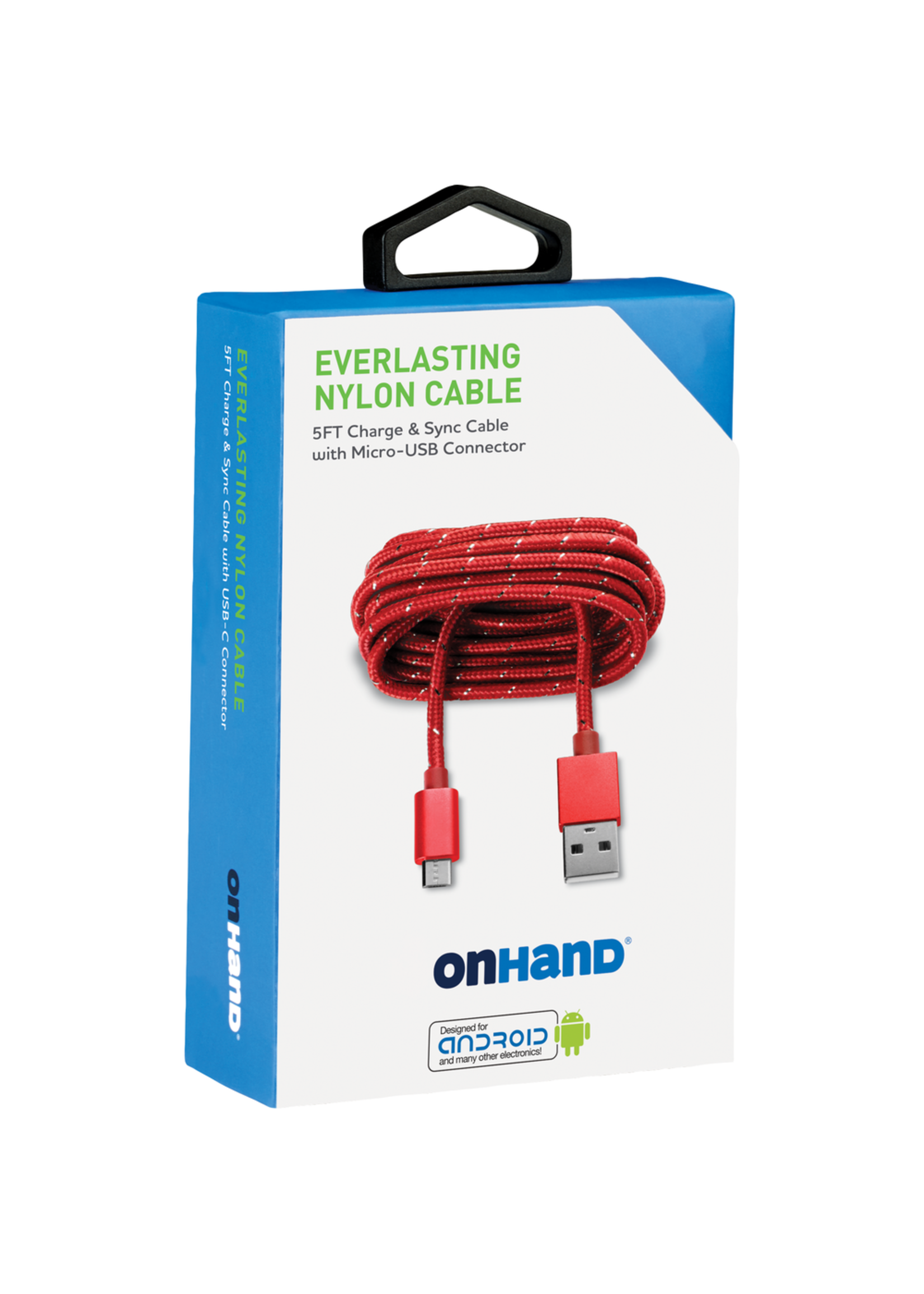 OnHand OnHand Charging Cable 5ft BP USB to Micro Red