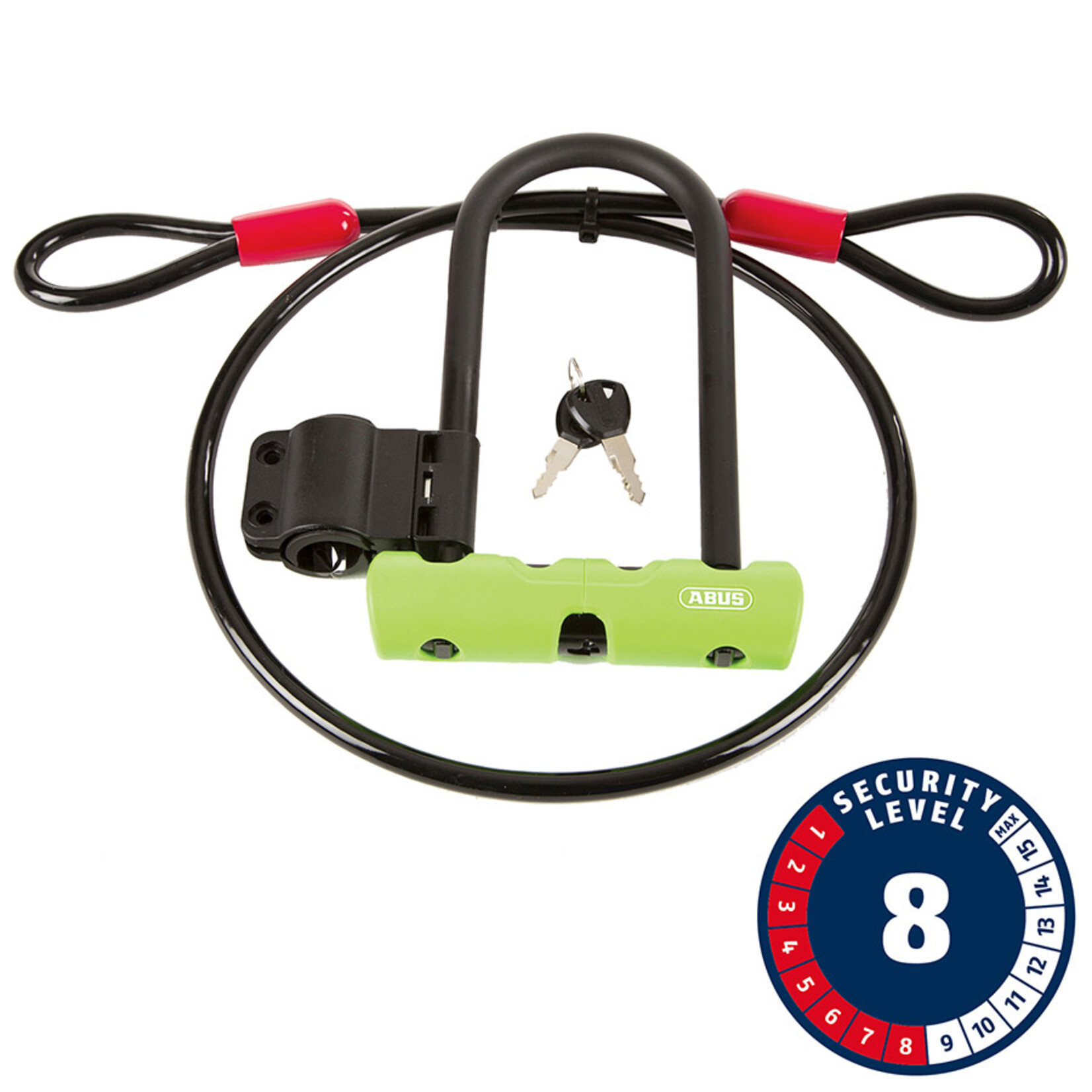 ABUS Abus, Ultra Mini + Cobra Loop, U-Lock, Key, 12mm, 15.0cm x 18.0cm, 5.9" x 7.1", SH34, Green; Cable, 10mm, 120cm, 4'