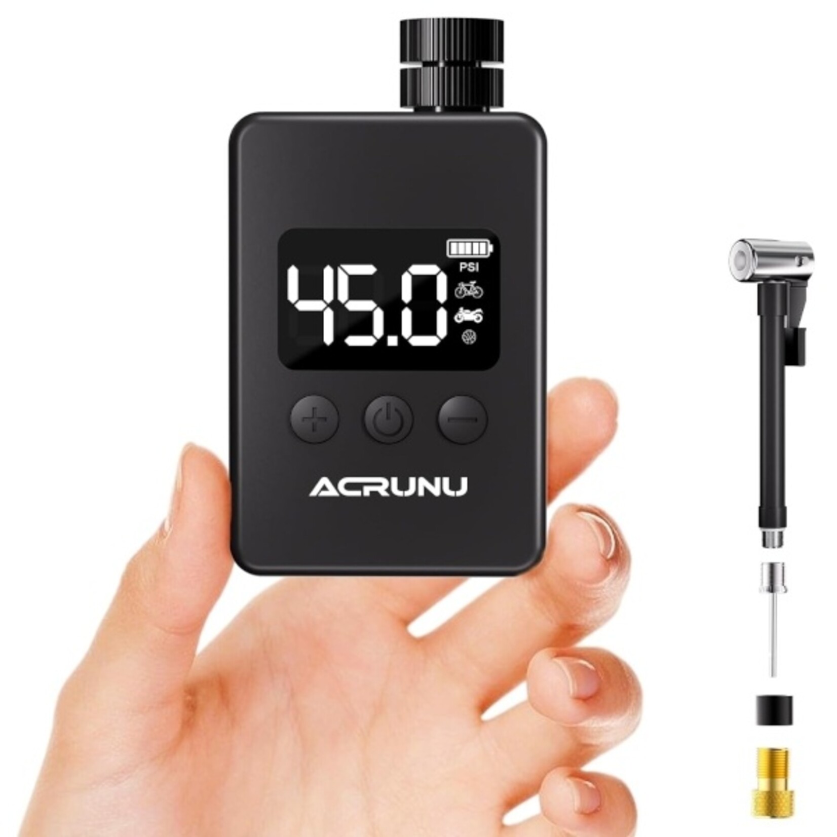 Acrunu ACR-EPUMP-B Mini electric pump, Presta/Schrader head, USB-C port, black