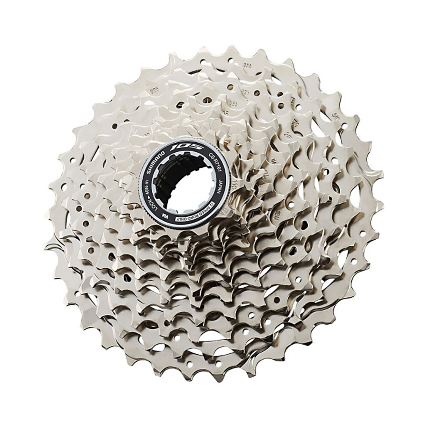 SHIMANO Shimano, 105 CS-R7101, Cassette, Nickel plated, Speed: 12, 11-34T, HG+ 12sp Road ONLY, ICSR710112134