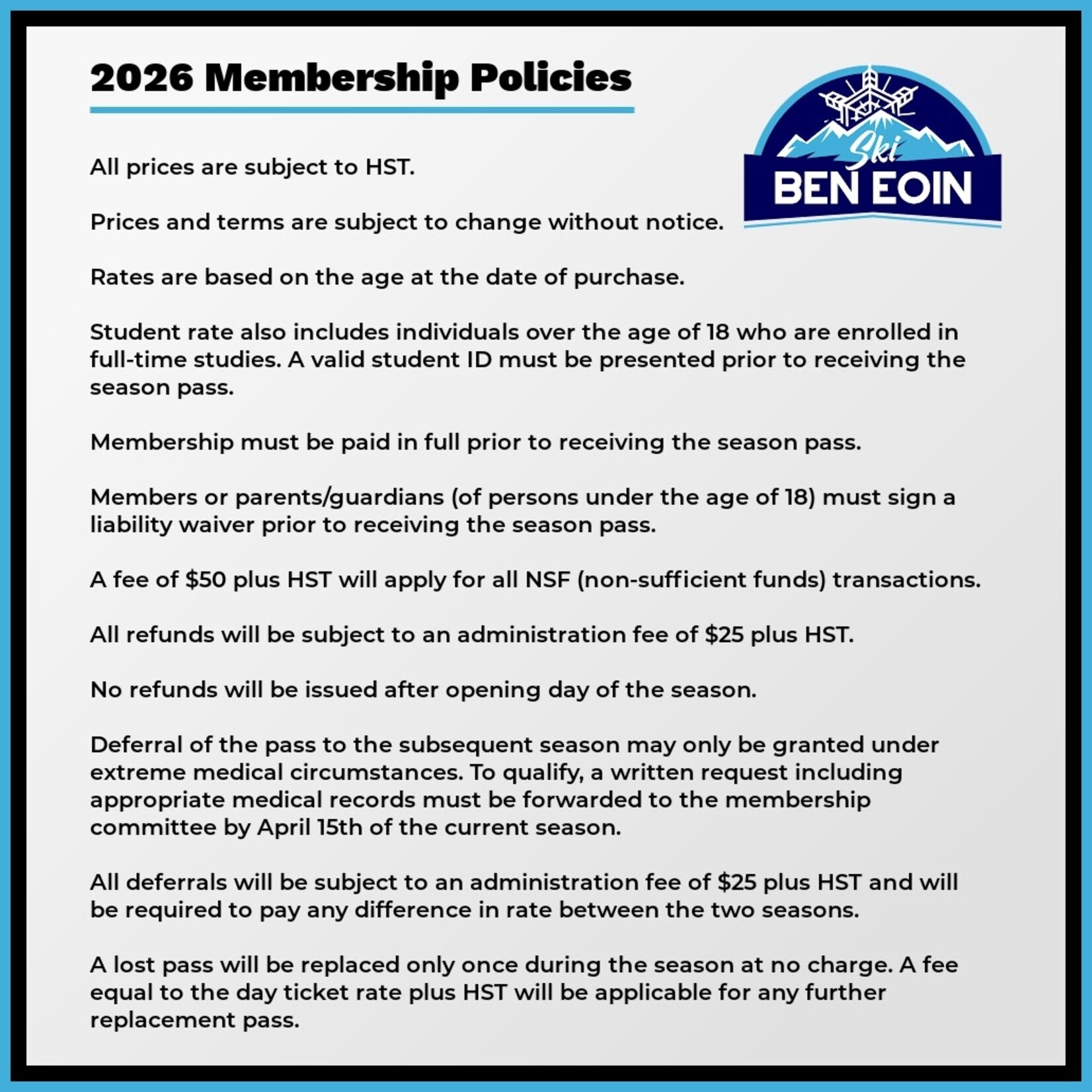 Regular Season Ages 13 to 18/University Student Membership 2026