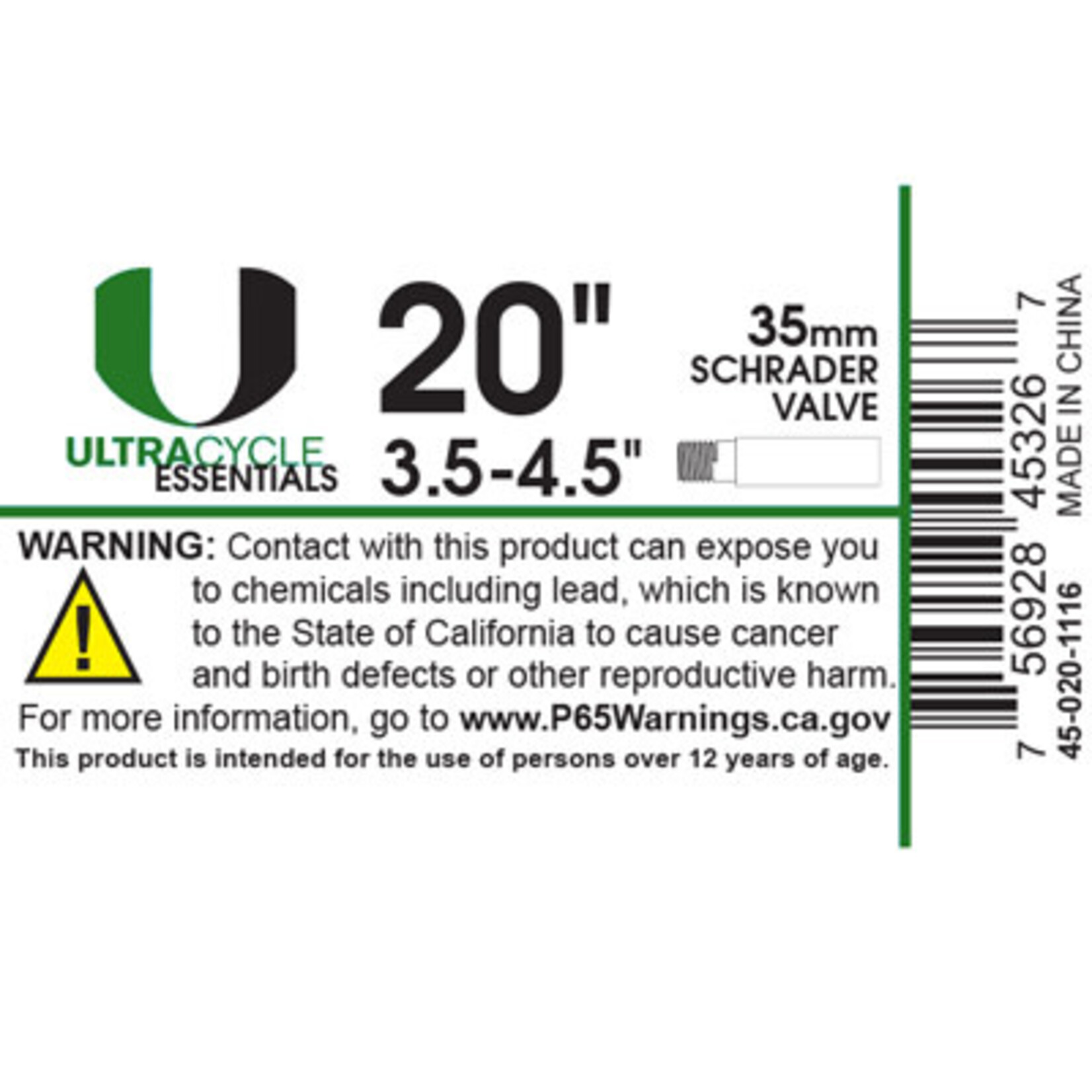 ULTRACYCLE ESSENTIALS ULTRACYCLE ESSENTIALS,TRIPLE-THICK/PUNCTURE RESISTANT,UC 20X 3.5-4.5 TR TUBE,SV,35mm,SHRINK WRAP,20 per case