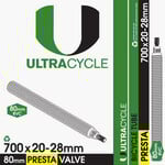 ULTRACYCLE ULTRACYCLE,PRESTA VALVE TUBES,UC 700X20-28,TUBE,80MM,PV,RVC,REMOVABLE CORE,THRDD,50/CASE