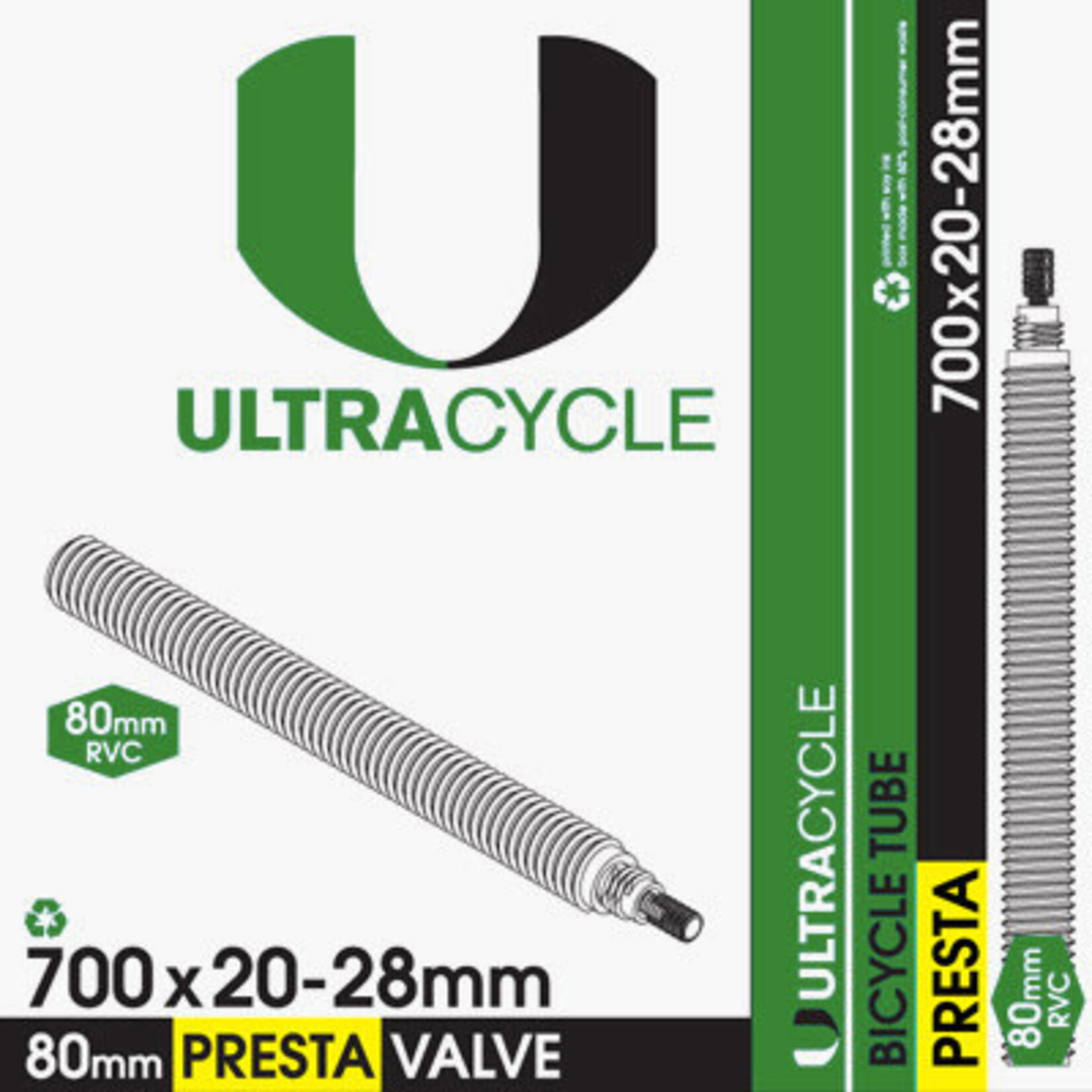 ULTRACYCLE ULTRACYCLE,PRESTA VALVE TUBES,UC 700X20-28,TUBE,80MM,PV,RVC,REMOVABLE CORE,THRDD,50/CASE