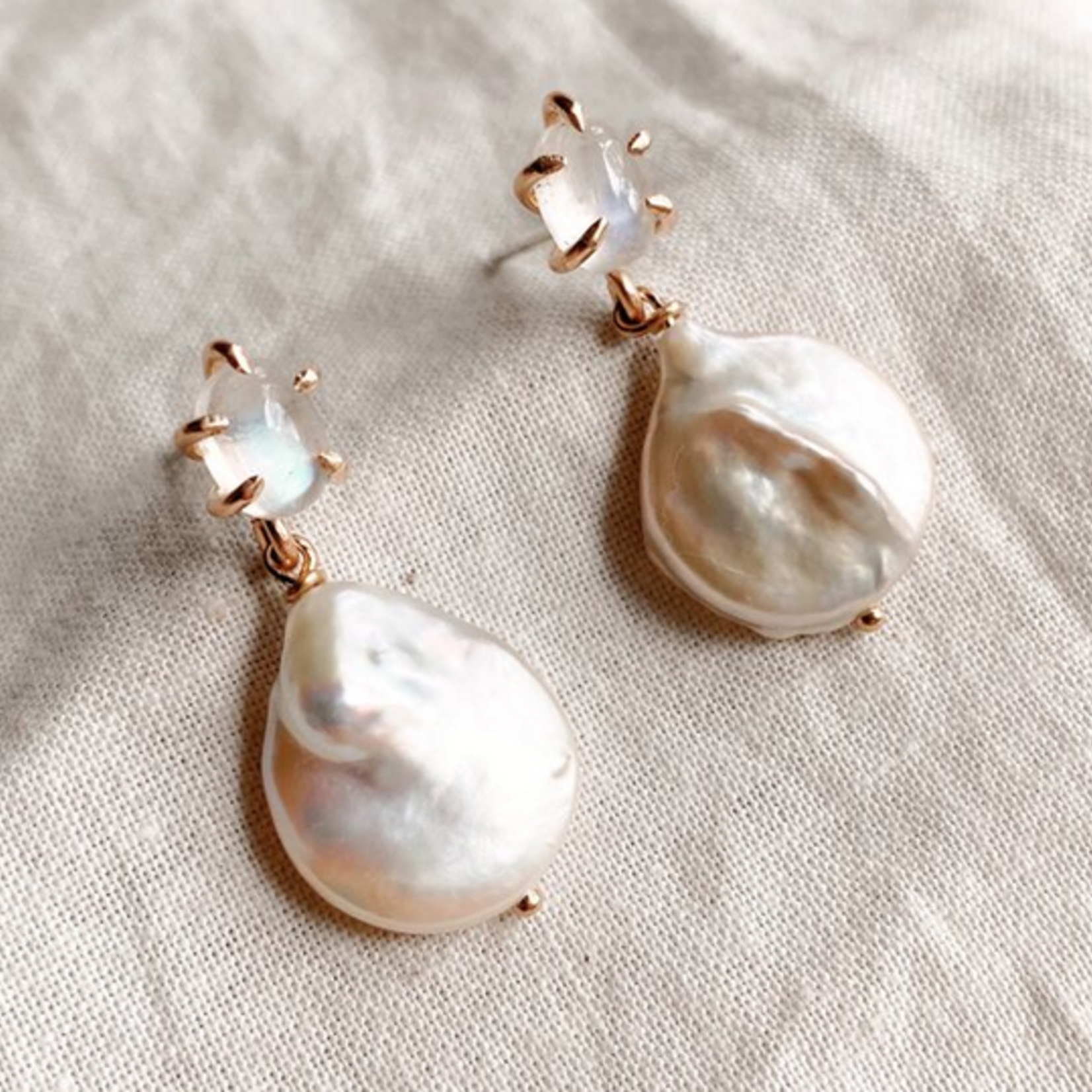 Moonstone and Pearl Drops Earrings