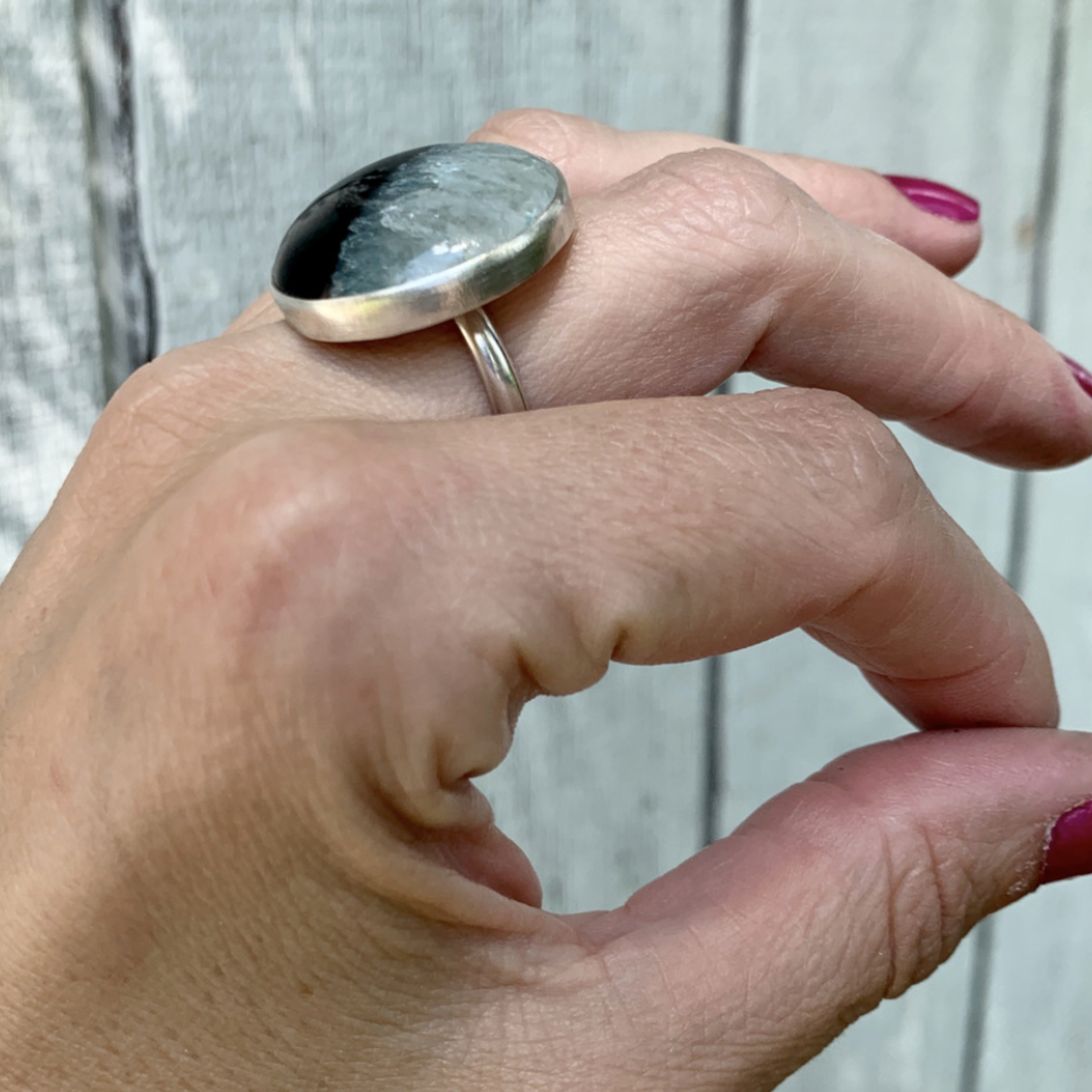 Size 6: Black and Light Blue Inner Druzy Agate Ring