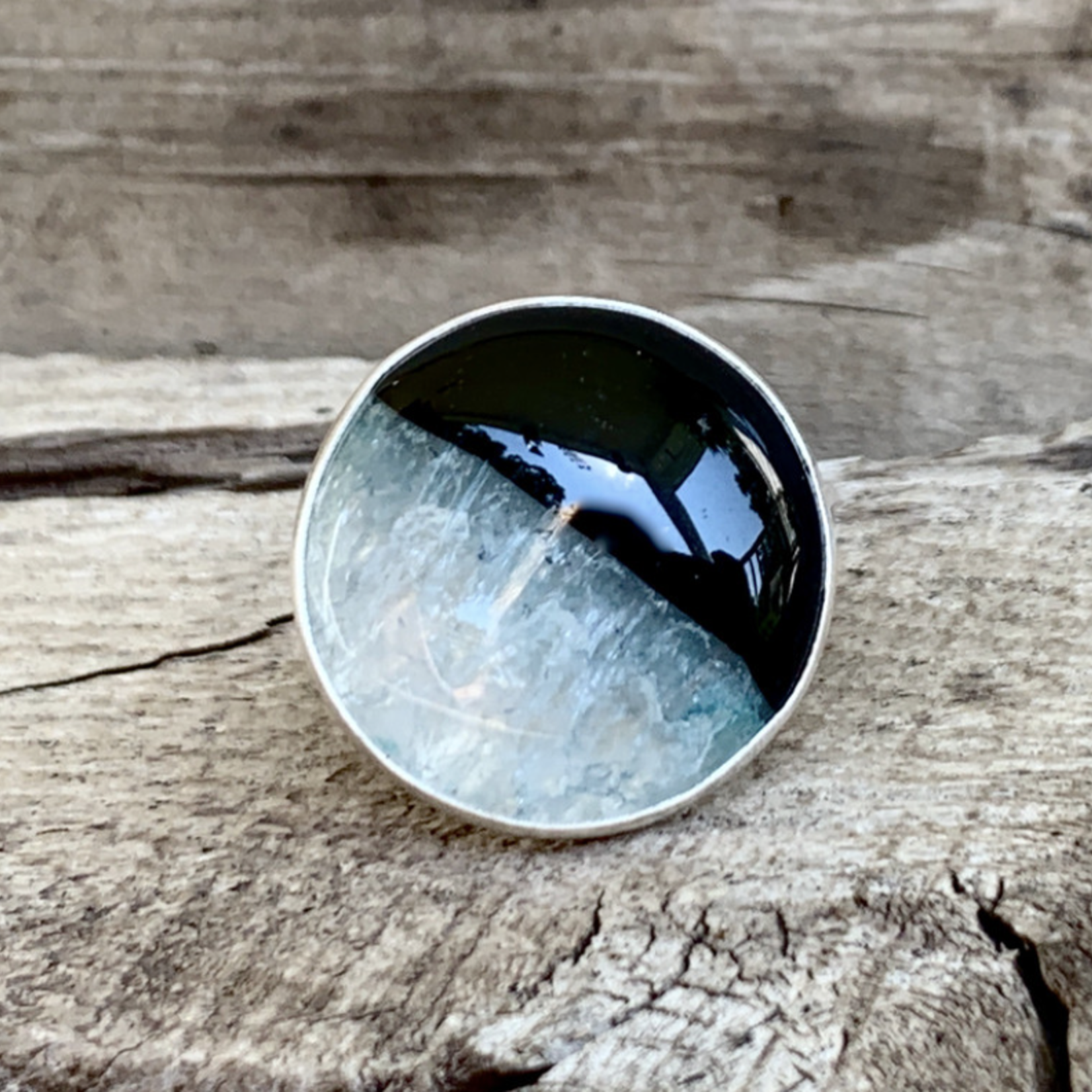 Size 6: Black and Light Blue Inner Druzy Agate Ring