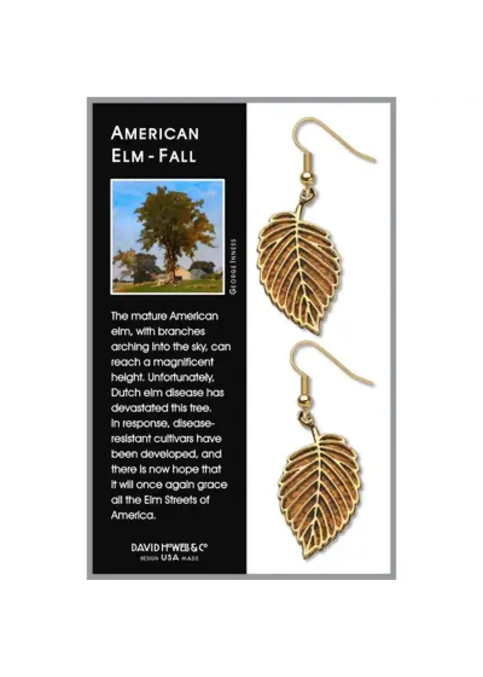 American Elm Leaf in Fall Earrings (Gold)