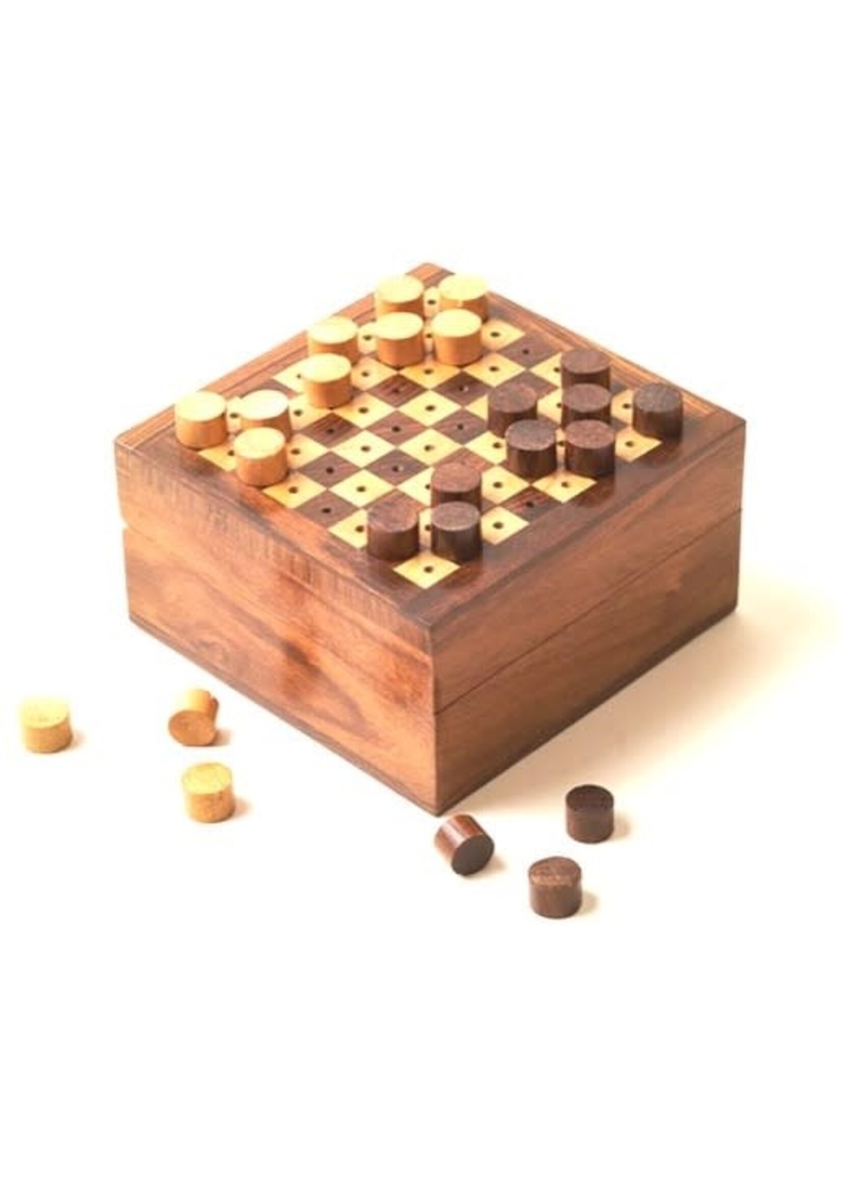 Mini Travel Chess and Checkers Game Set - Handcrafted Wood