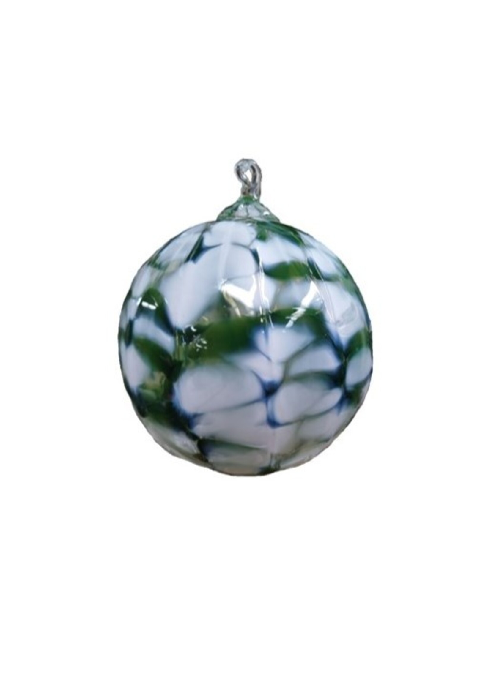 Glass Ornament: White with Moss Green