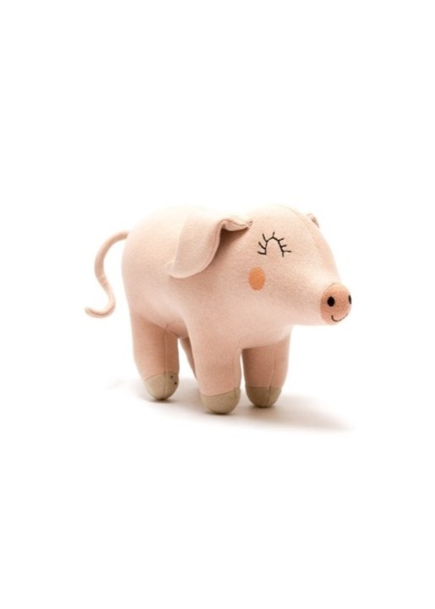 Knitted Organic Cotton Pig Plush Toy in Pink