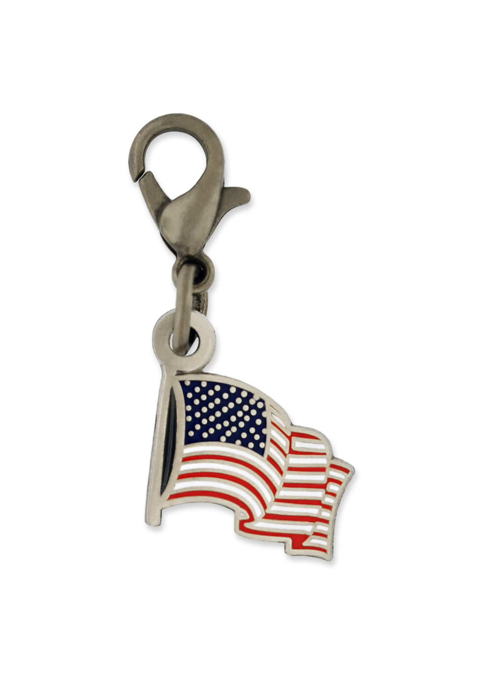 Waving American Flag Charm Silver
