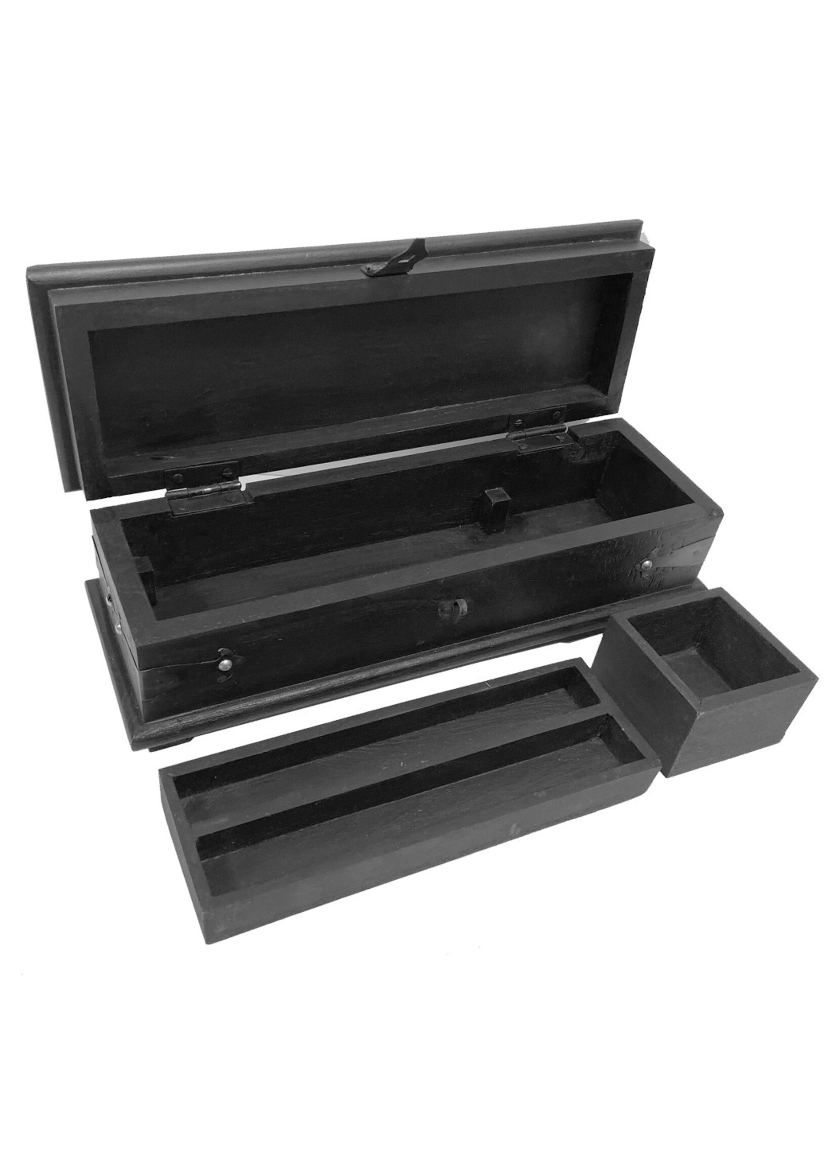 12″ Black Colonial Wood Writing Pen Box w/ Accessories
